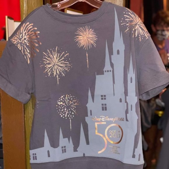 Walt Disney World Cinderella Castle Gray 50 Anniversary Shimmer Sweatshirt Top - Picture 1 of 11